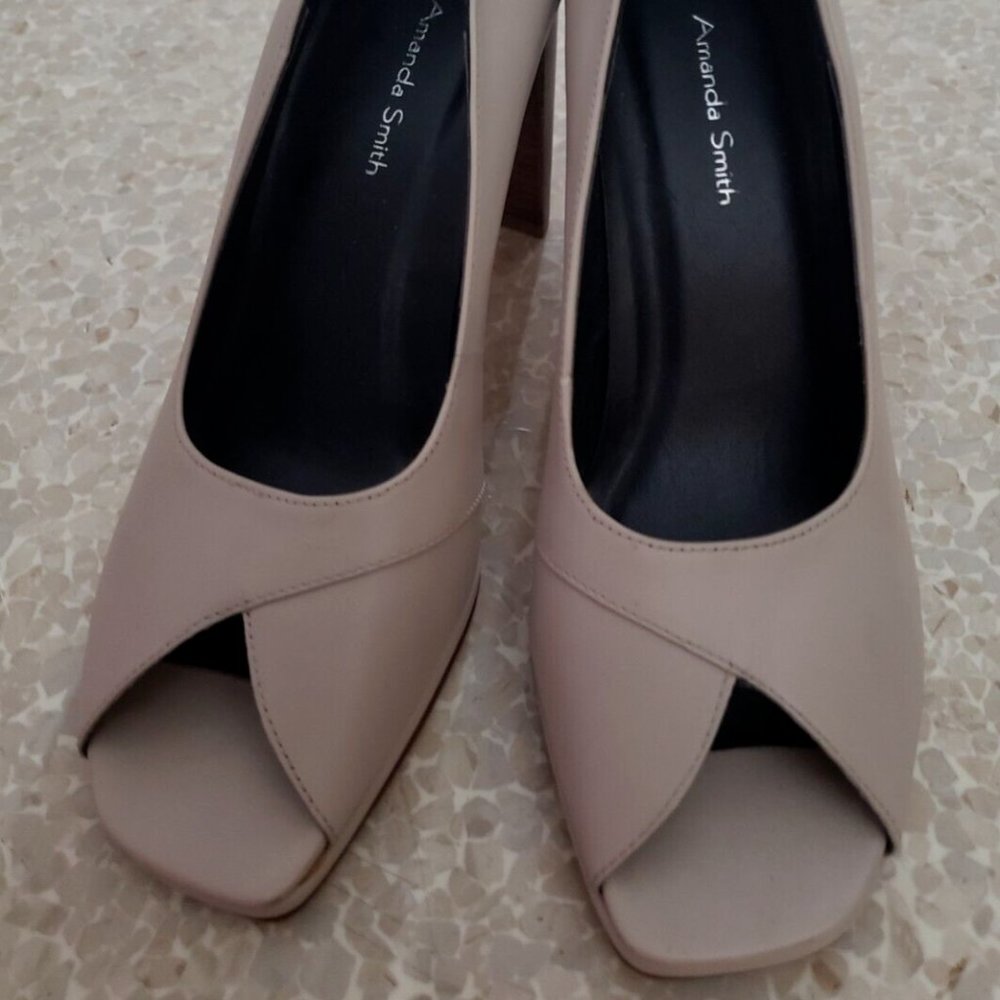AMANDA SMITH natural open toe high heels women's sz 6.5 M - NEW